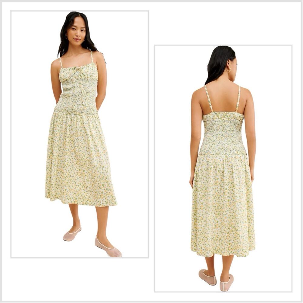 NWT Free People Lavender Daze Dress Green Combo Midi Sz XL Sundress Smocked